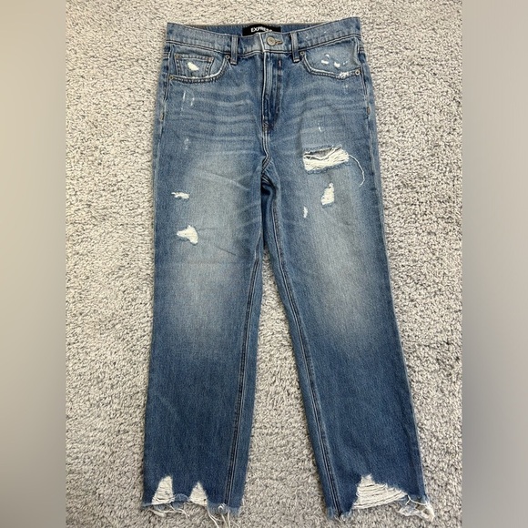 Express Denim - Express Jeans Womens 2 Original Straight Ankle High Rise Distressed 100% Cotton